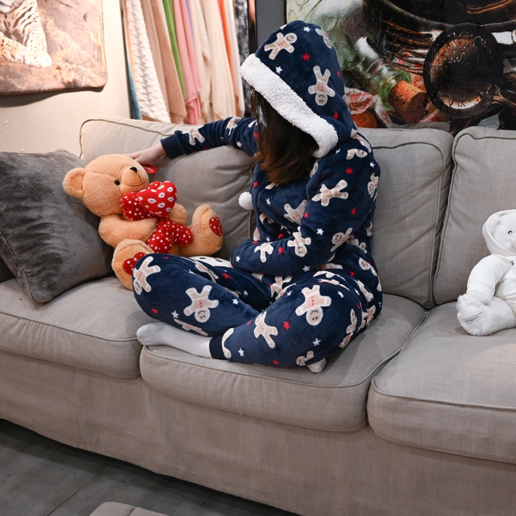 Supplier Wholesale Animal Jumpsuit Sleepwear Customized Christmas Long Sleeve Pajamas Onesie Autumn Winter Flannel Loungewear