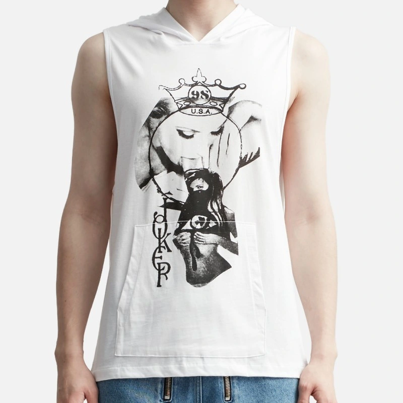 100% Cotton Screen Printing Sleeveless T-Shirt Hoodie